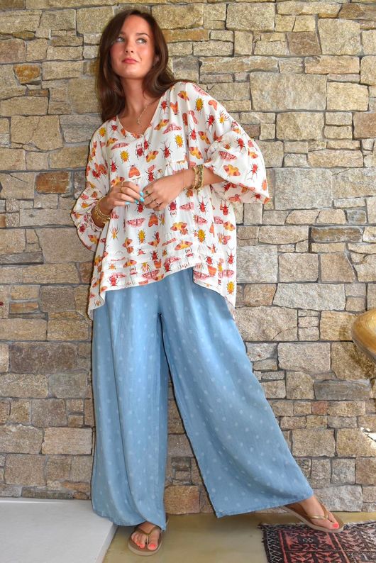 Essential Summer Chambray Spot Wide Leg Pant Light